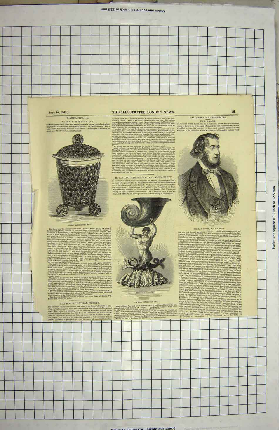 Original Old Antique Print 1849 Roche M.P. Cork Loo Challenge Cup Elizabeth Cup