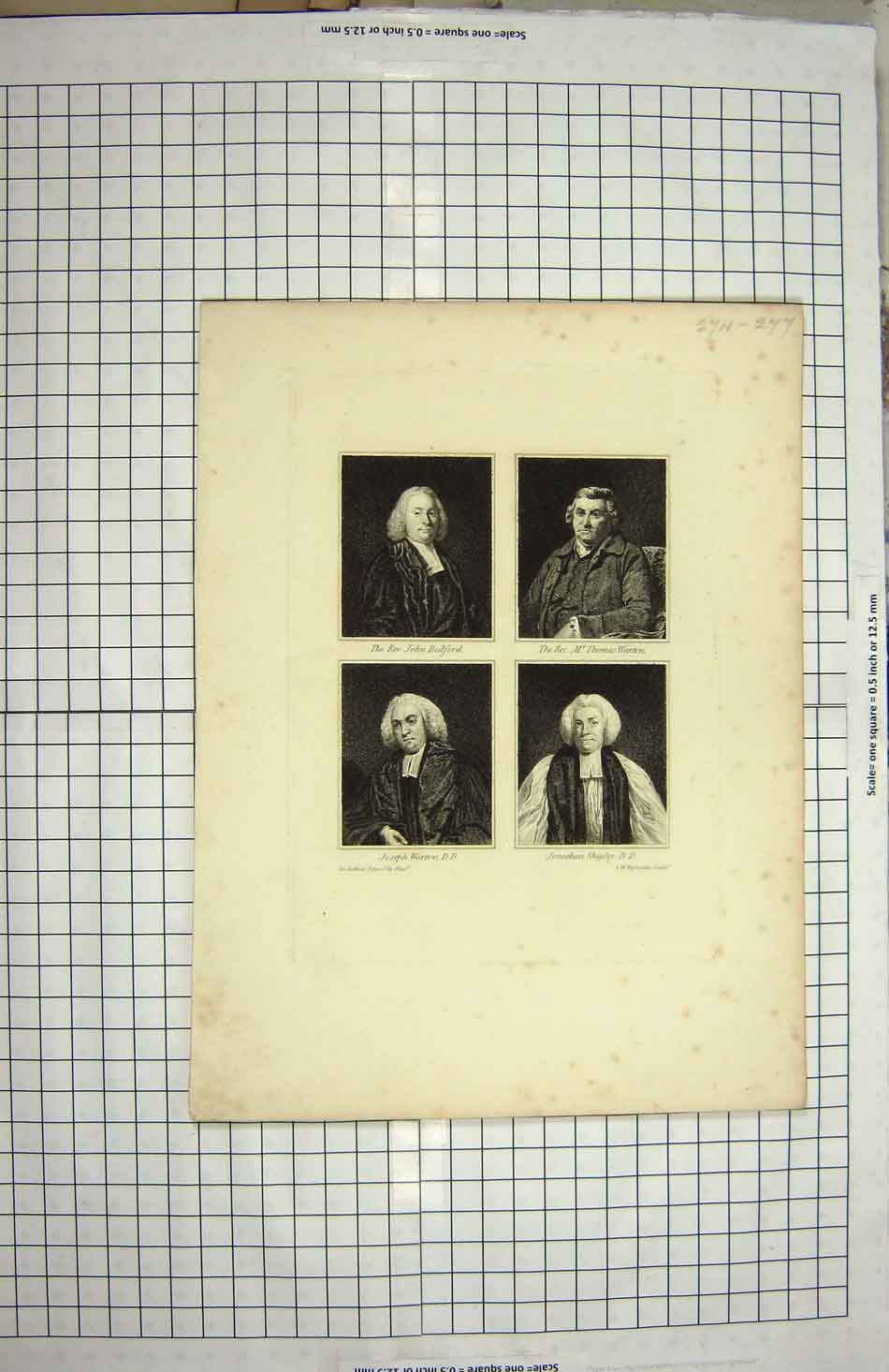 Original Old Antique Print John Bedford Thomas Warton Joseph Warton Shipley
