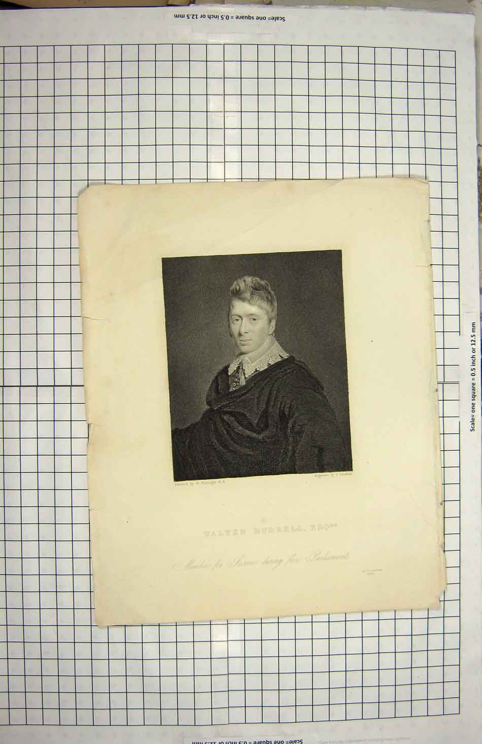 Original Old Antique Print Jenkins Portrait Walter Burrell Parliament Sussex