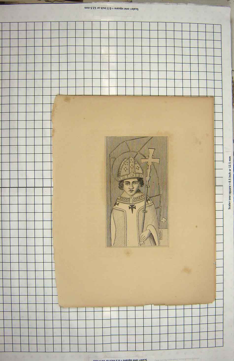 Original Old Antique Print Portrait Bishop Cross Cloaks