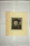 Original Old Antique Print Portrait Man Hat Engraving Hollowey