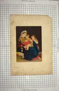 Original Old Antique Print Colour Mother Children Family