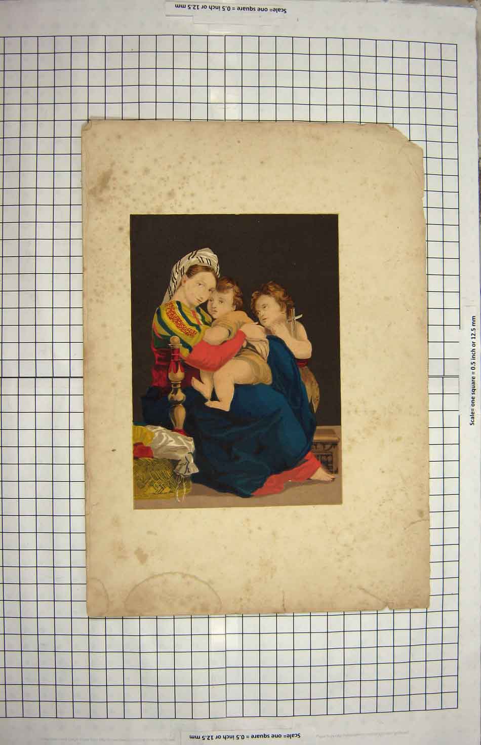 Original Old Antique Print Colour Mother Children Family