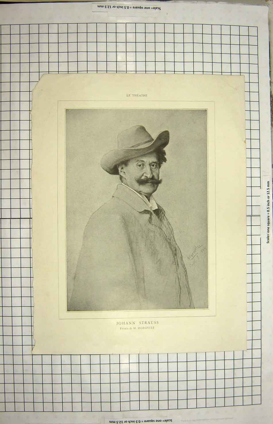 Original Old Antique Print Portrait Johann Strauss Horovitz