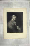 Original Old Antique Print Portrait Sit Joshua Reyns Hunt Engraving
