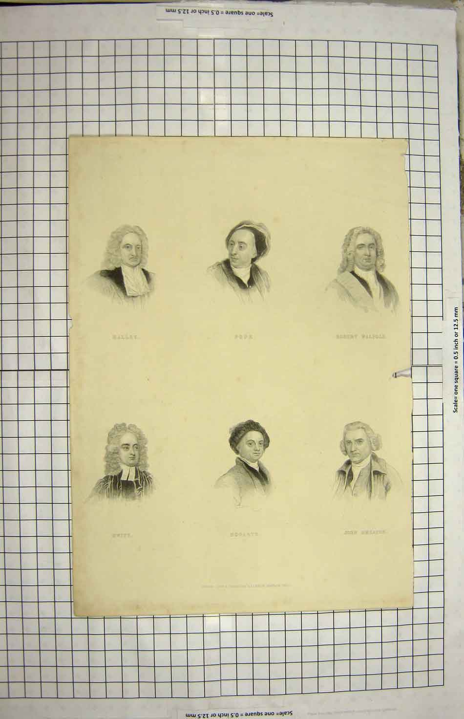 Original Old Antique Print Portrait Pope Hallet Robert Walpole Smeaton Hogarth