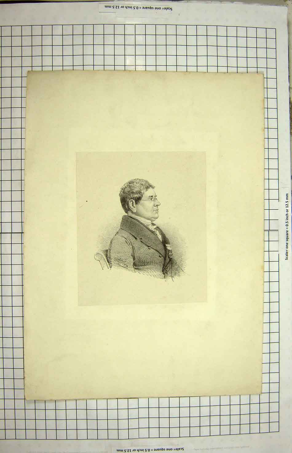 Original Old Antique Print Drawing Man Sketch 1836 19th Century
