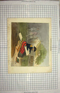 Original Old Antique Print Colour War Sier Sketching Drawing