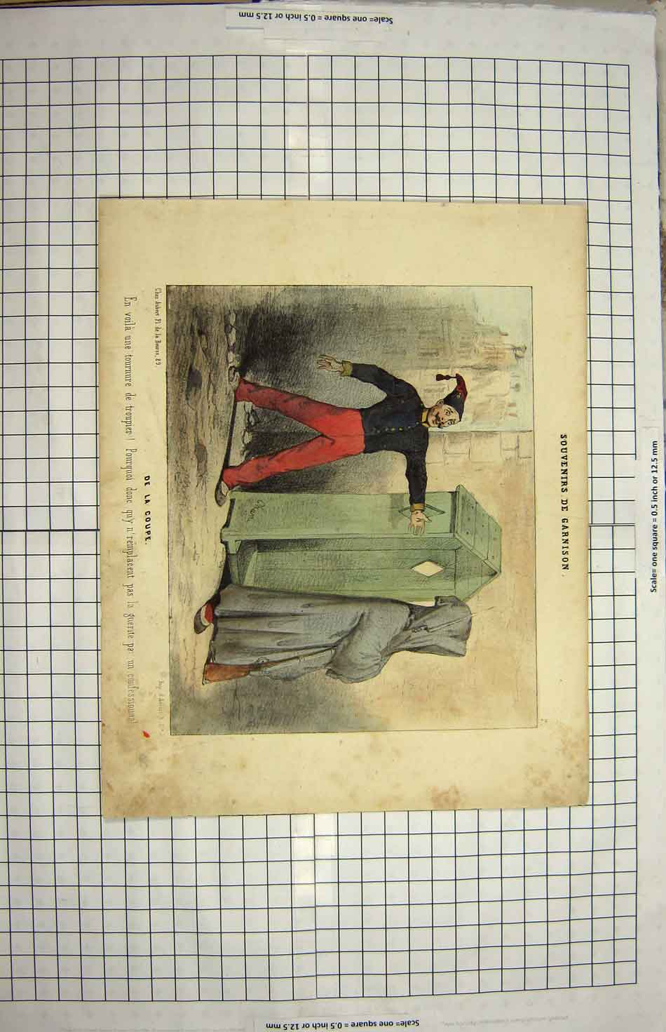 Original Old Antique Print Colour War Sier Guard Weapon