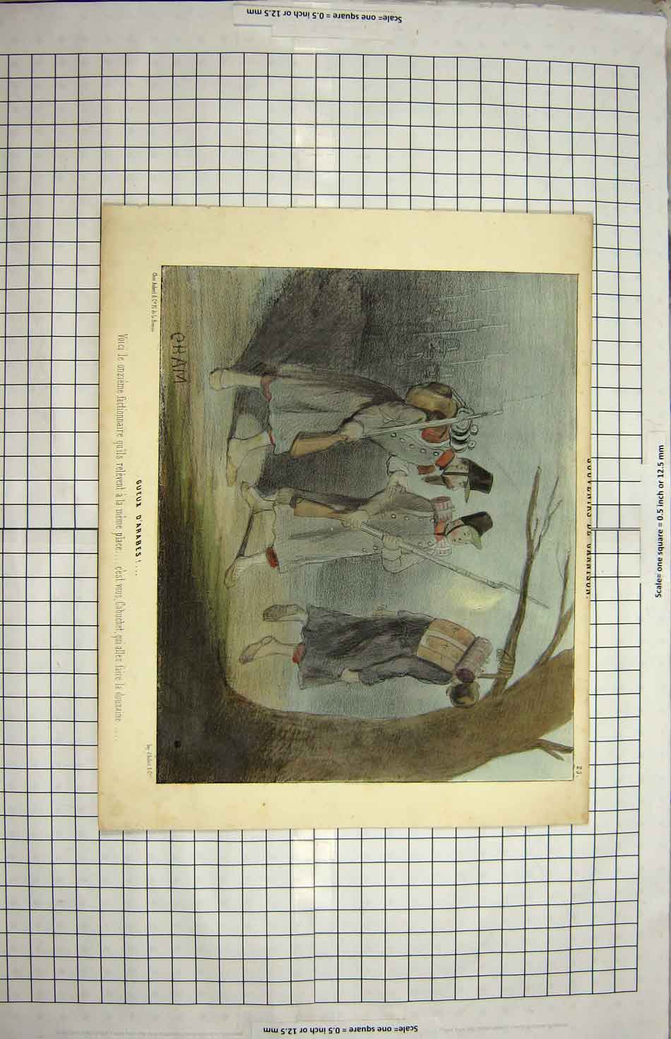Original Old Antique Print Colour War Siers Uniforms Man Hanging