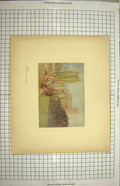 Original Old Antique Print Colour Drawing Troyes River Seine France Scene