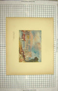 Original Old Antique Print Colour Bridge Meulan River Seine France Boats