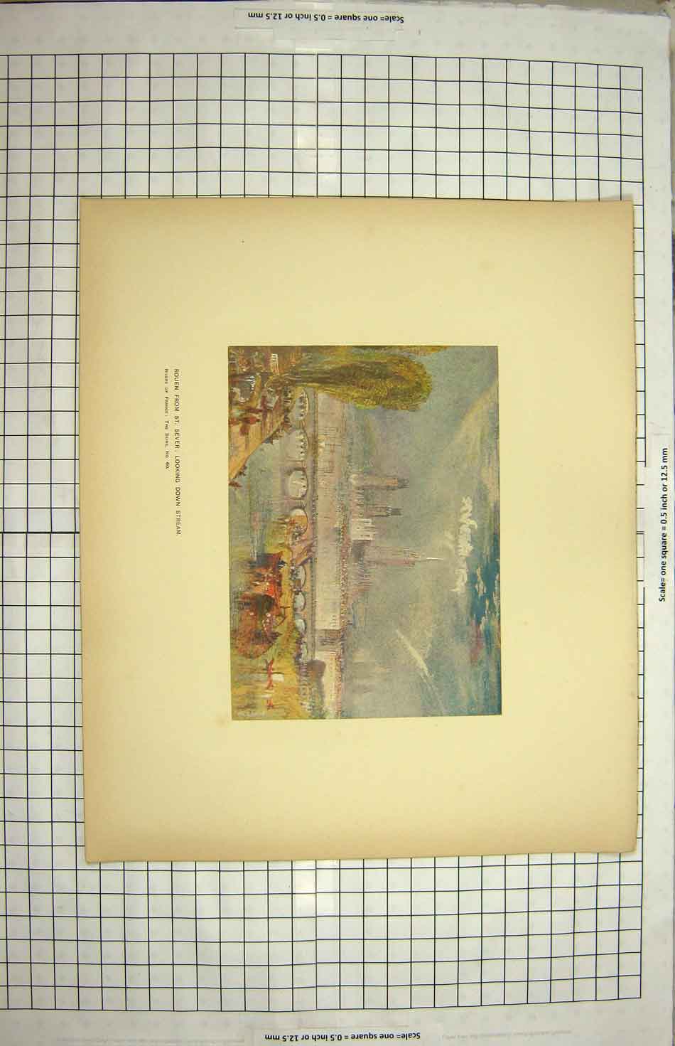 Original Old Antique Print View Rouen St. Sever River Seine France Colour