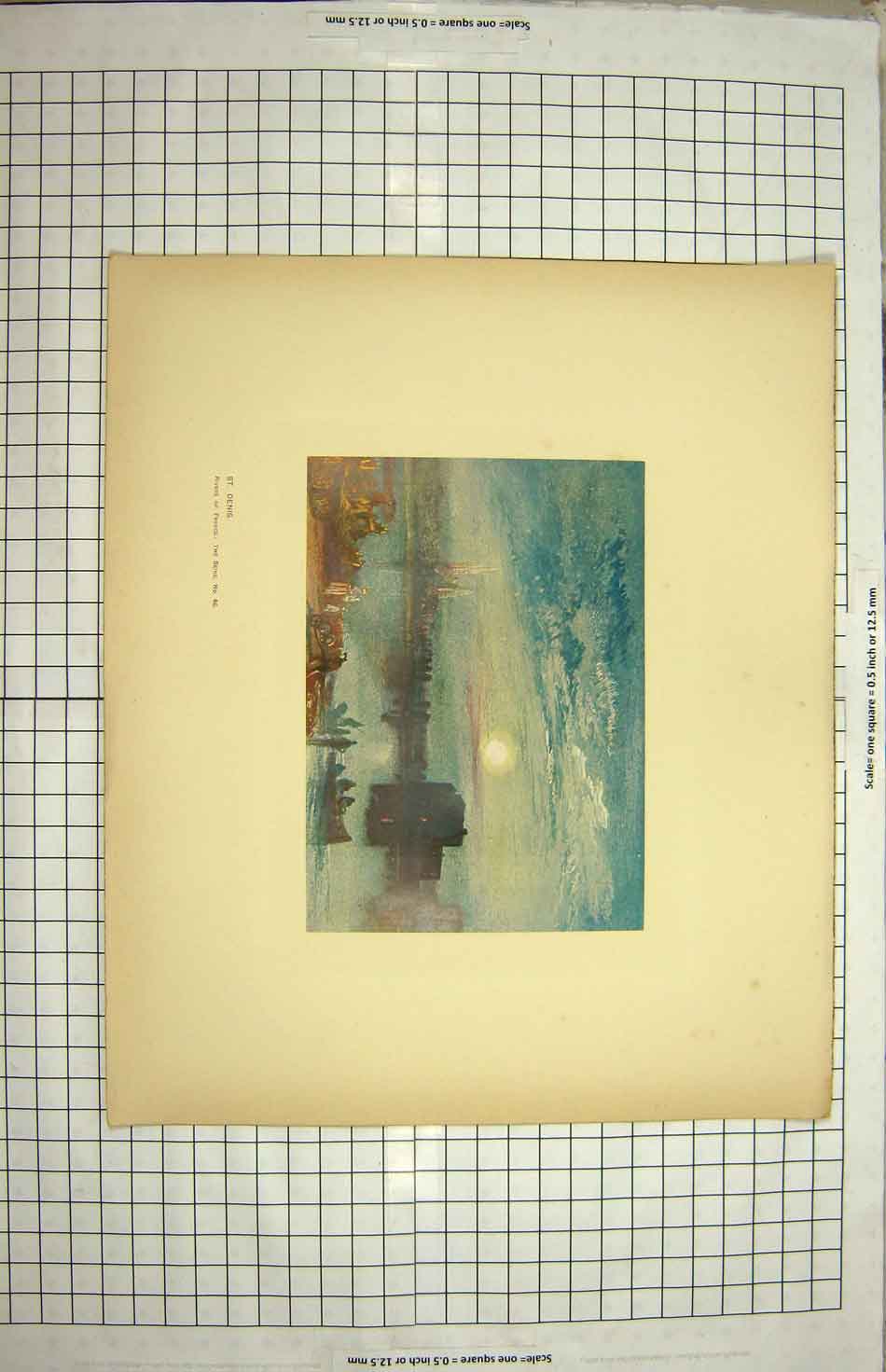 Original Old Antique Print Colour View St. Denis River Seine France