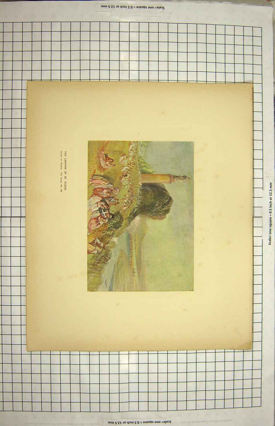 Original Old Antique Print Colour View Lantern St. Cloud France Seine River