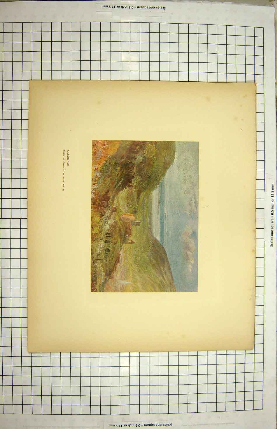 Original Old Antique Print Colour View Lillebonne France