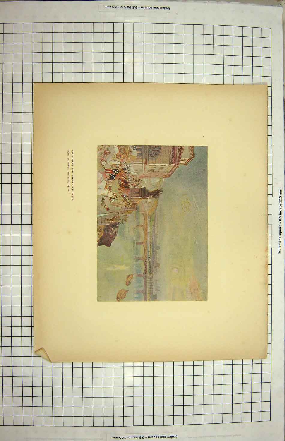 Original Old Antique Print Colour Paris River Seine Barrier Passy France