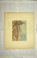 Original Old Antique Print Colour Flower Market Paris France River Seine 18th