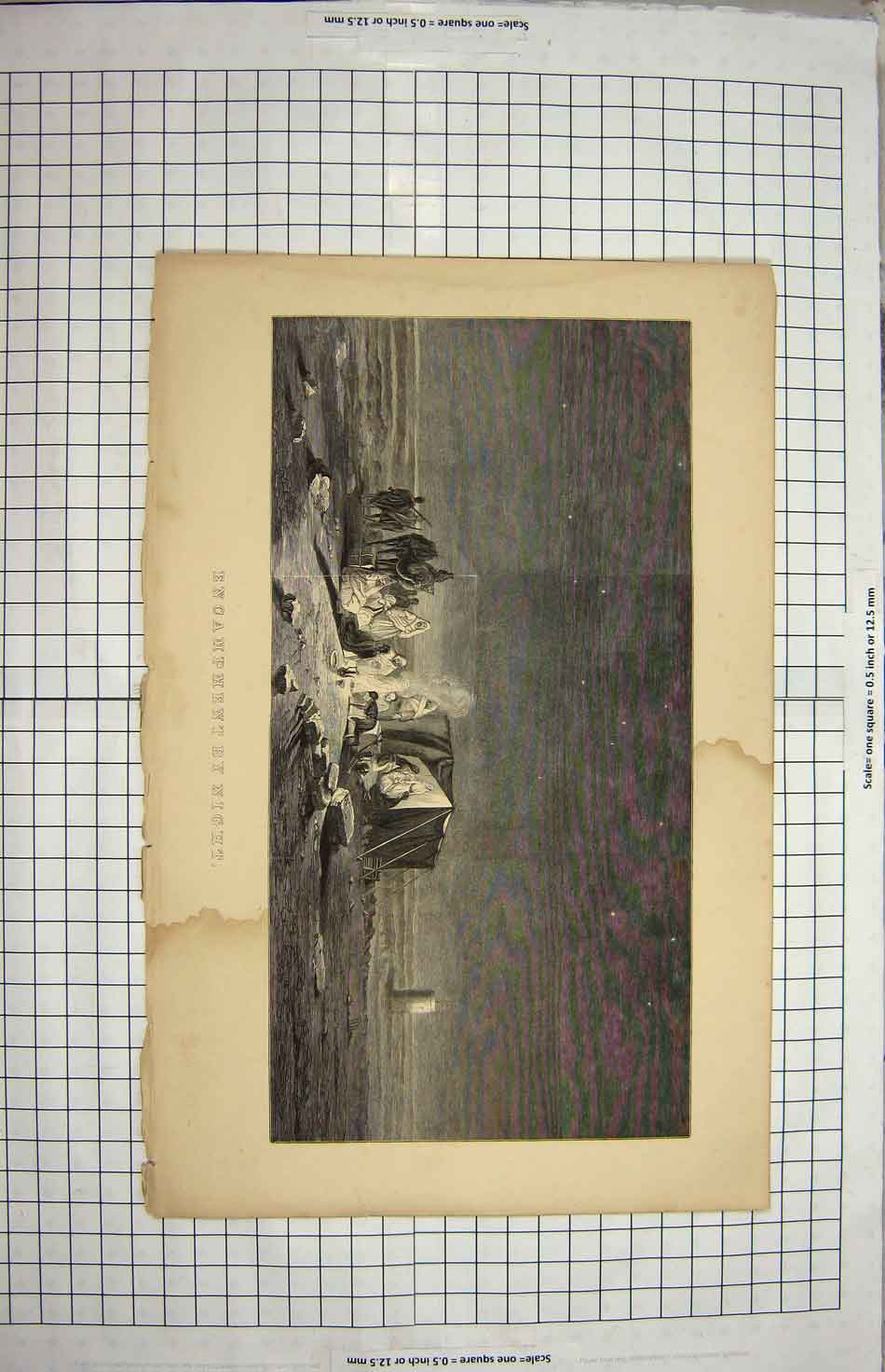 Original Old Antique Print Stars Encampment Night Scene Desert Camels 19th