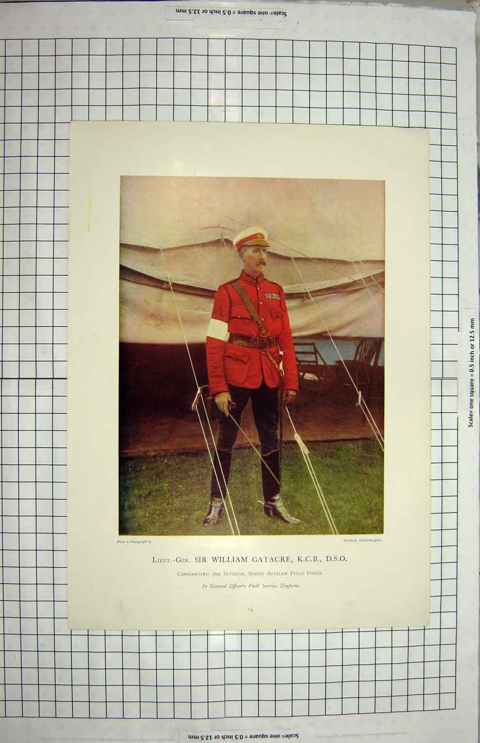 Original Old Antique Print Colour Portrait Sir William Gatacre African Uniform