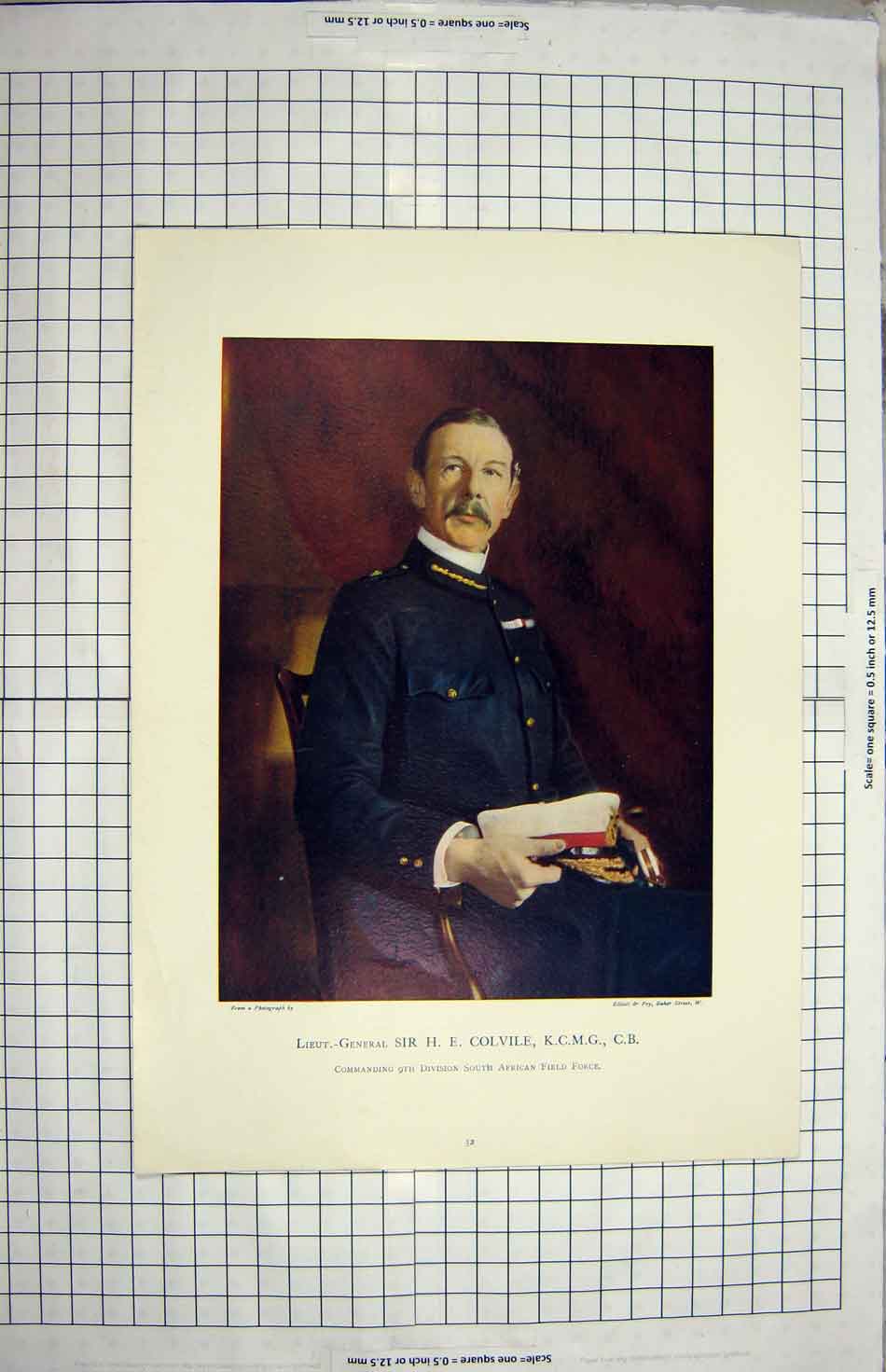 Original Old Antique Print Lieut-General Sir Colville South African Field Force