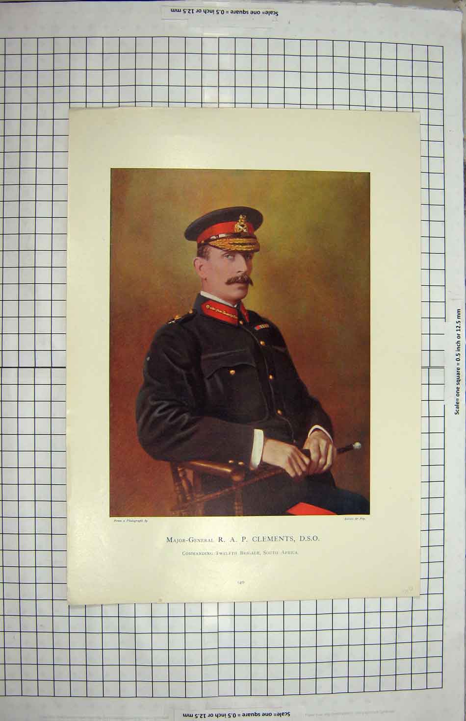 Original Old Antique Print Major-General Clements Twelfth Brigade South Africa