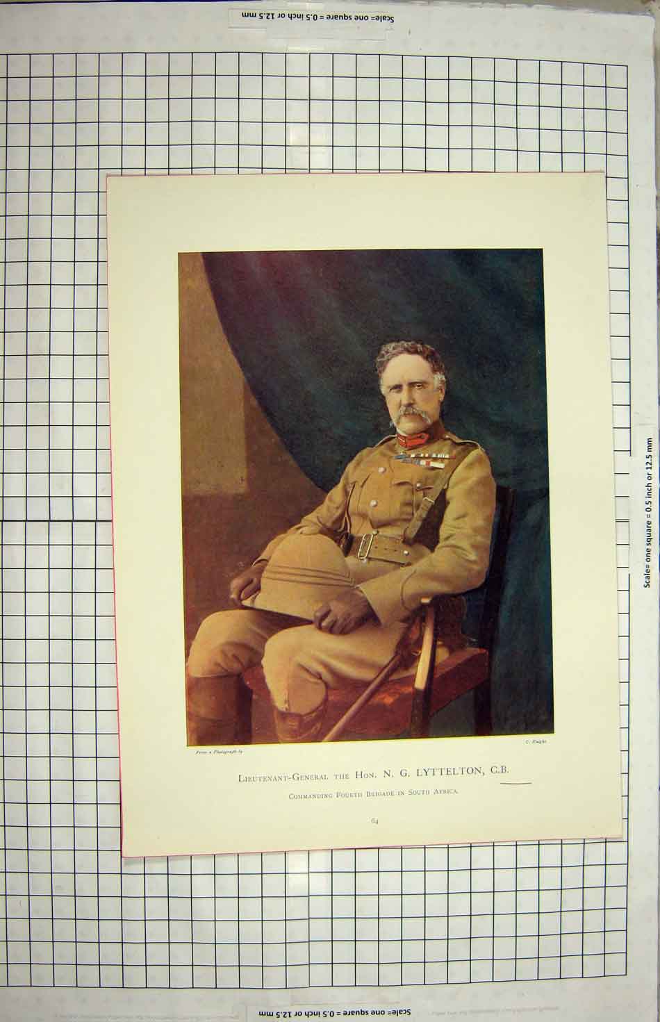 Original Old Antique Print Lieutenant-General Lyttelton Fourth Brigade Africa