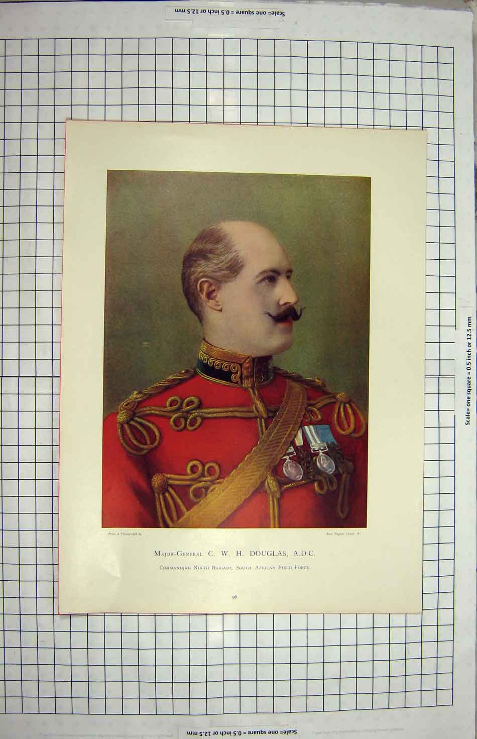 Old Antique Print Major-General Douglas Commanding Ninth Brigade Africa