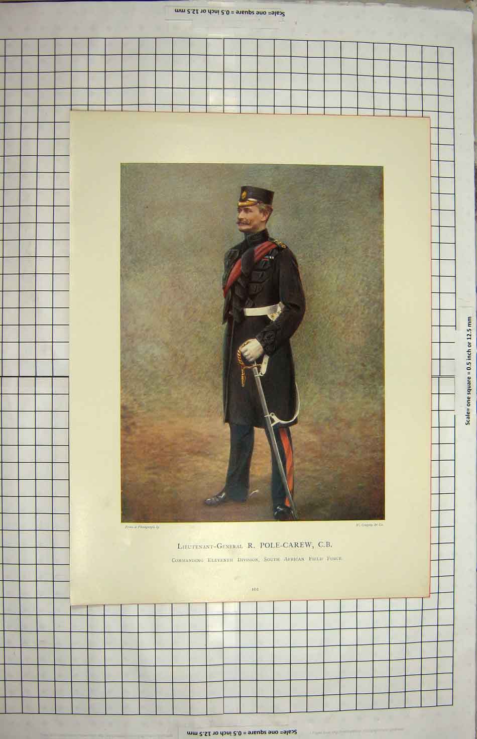 Original Old Antique Print Lieutenant-General Pole-Carew Commanding Eleventh