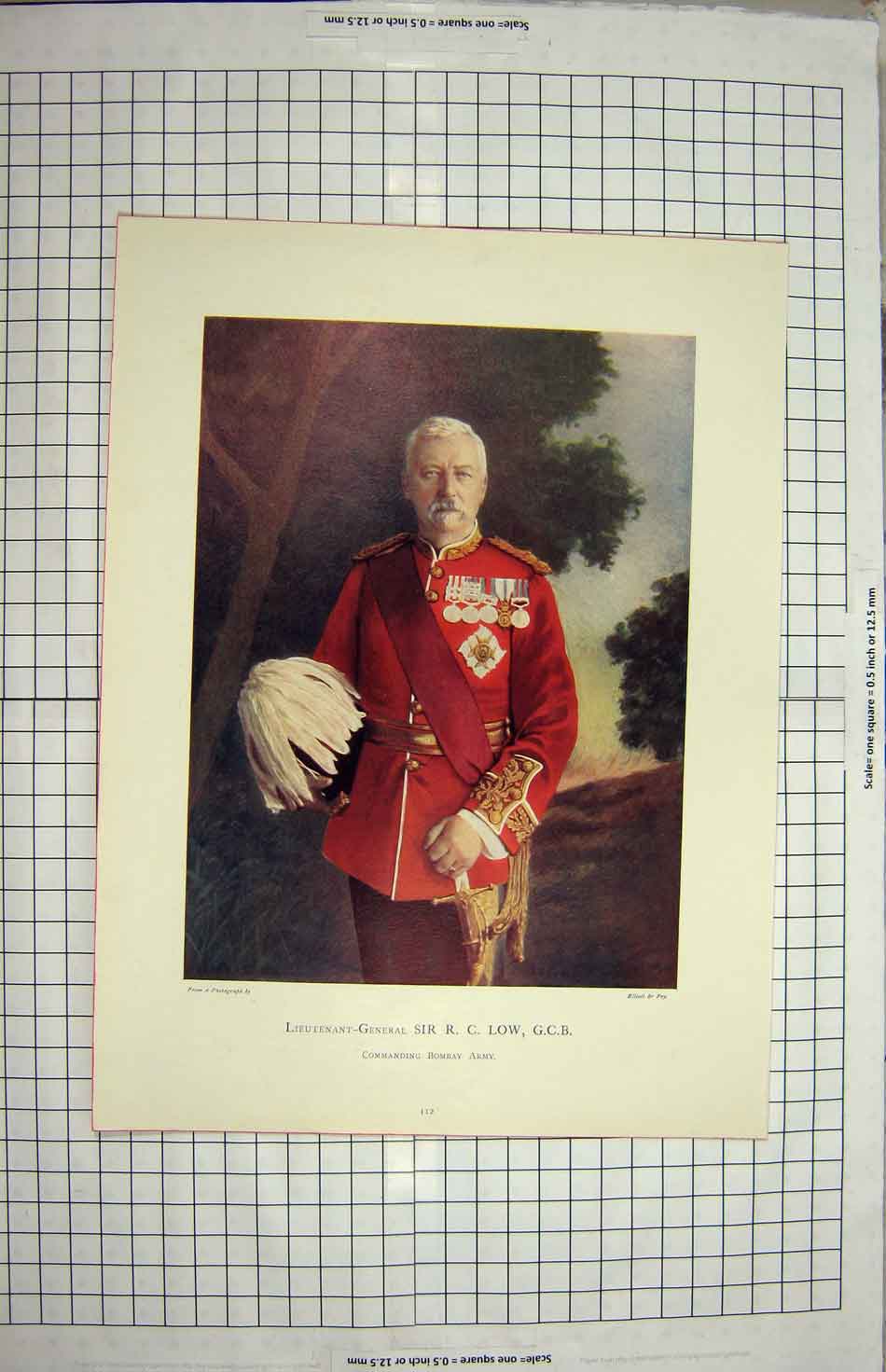 Original Old Antique Print Lieutenant-General Sir Low Commanding Bombay Army