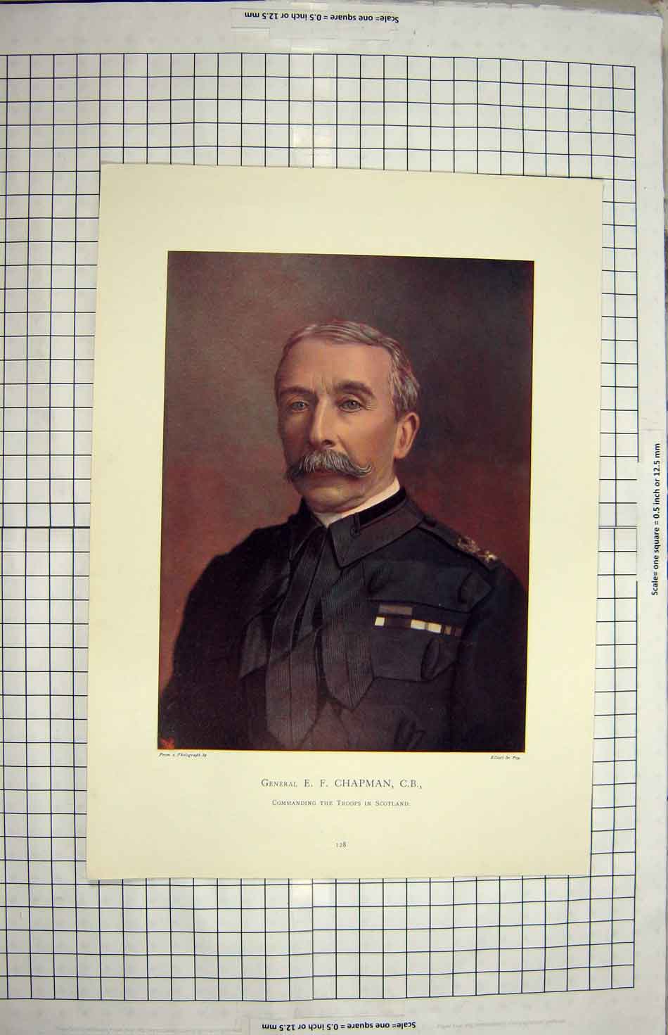 Original Old Antique Print General Chapman Commanding Troops Scotland War