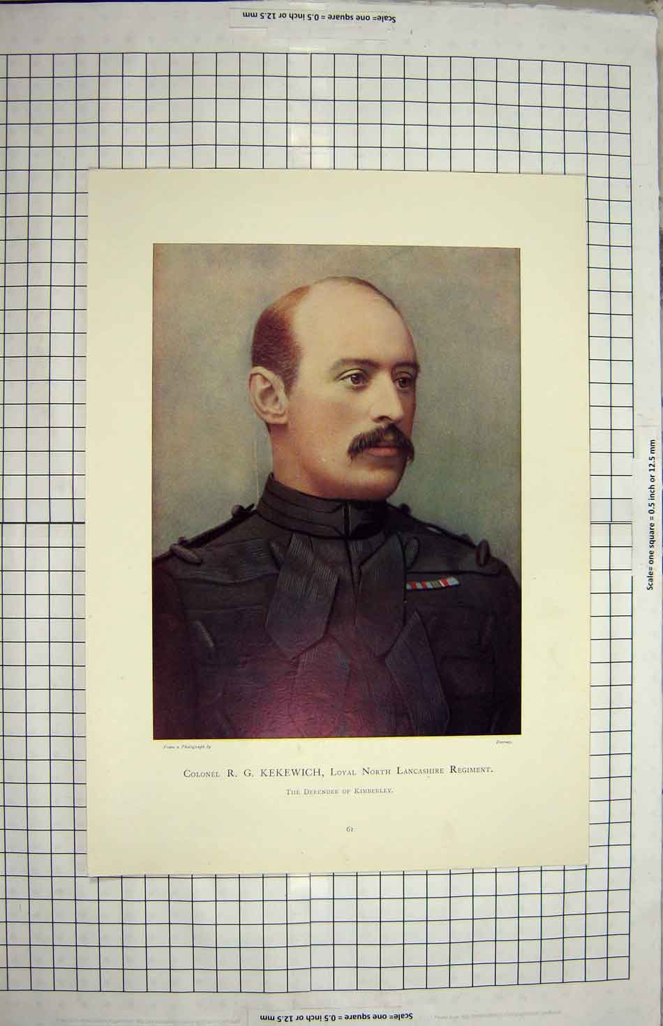 Original Old Antique Print Colonel Kekewich North Lancashire Regiment Kimberley