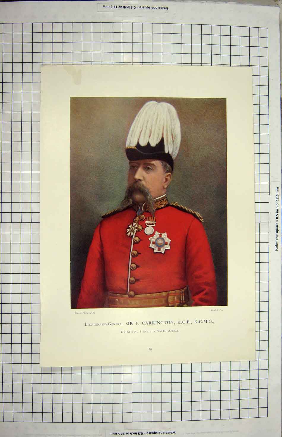 Original Old Antique Print Lieutenant-General Sir Carrington South Africa