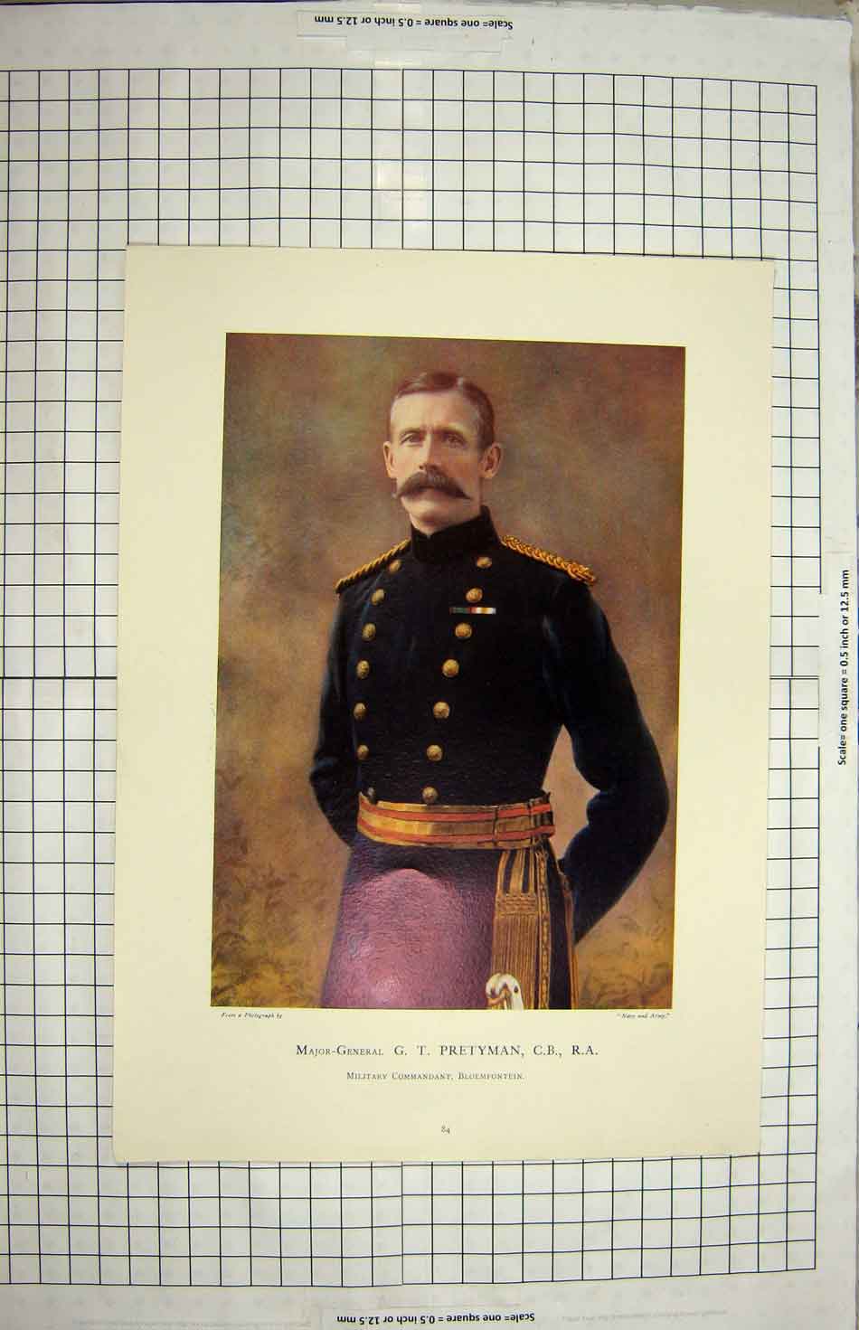 Original Old Antique Print Major-General Pretyman Military Bleomfontein