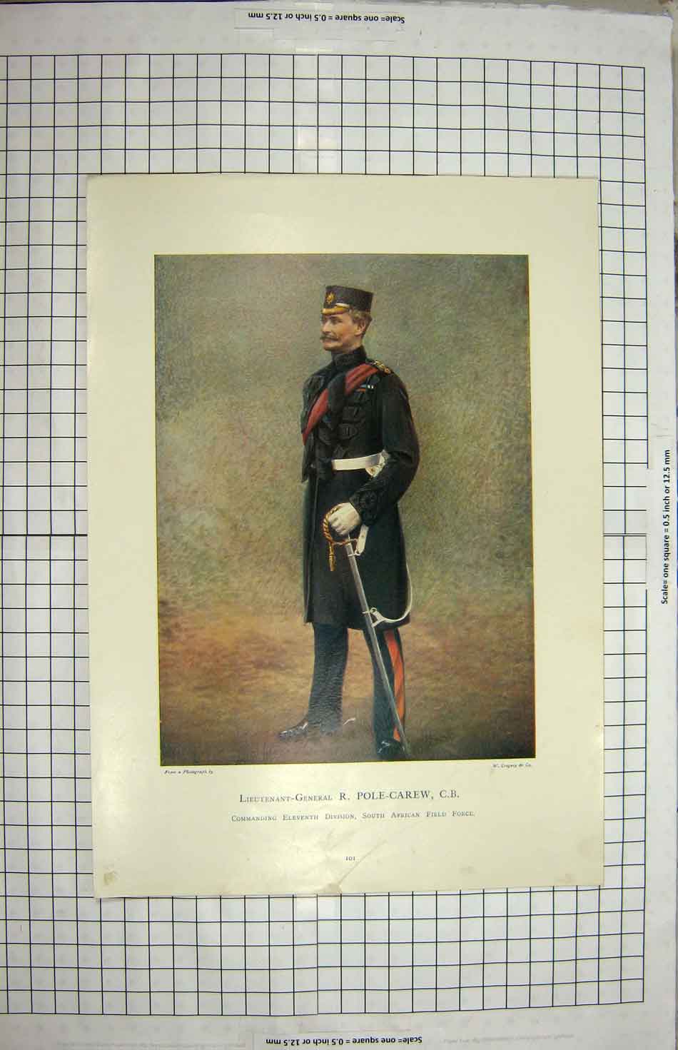 Old Antique Print Lieutenant General Pole-Carew Commanding Eleventh Field