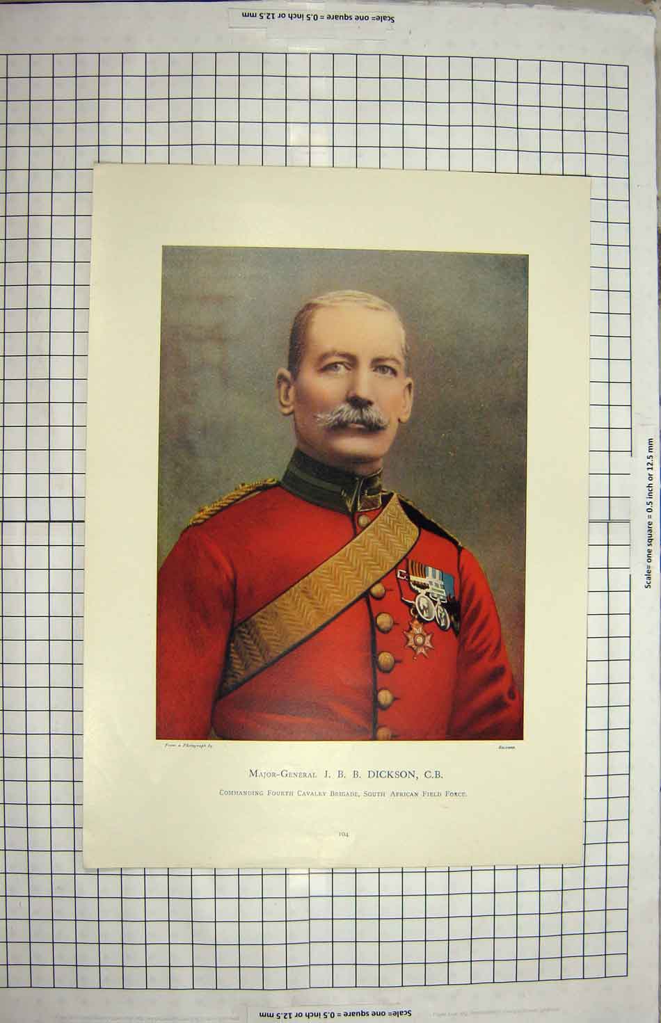 Original Old Antique Print Major-General Dickson Commanding Fourth Cavalry