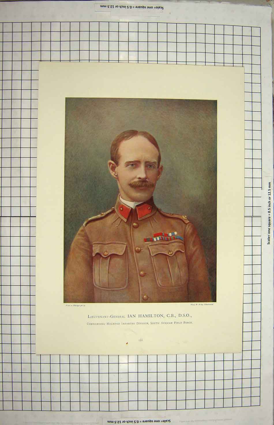 Original Old Antique Print Lieutenant-General Ian Hamilton Mounted Infantry