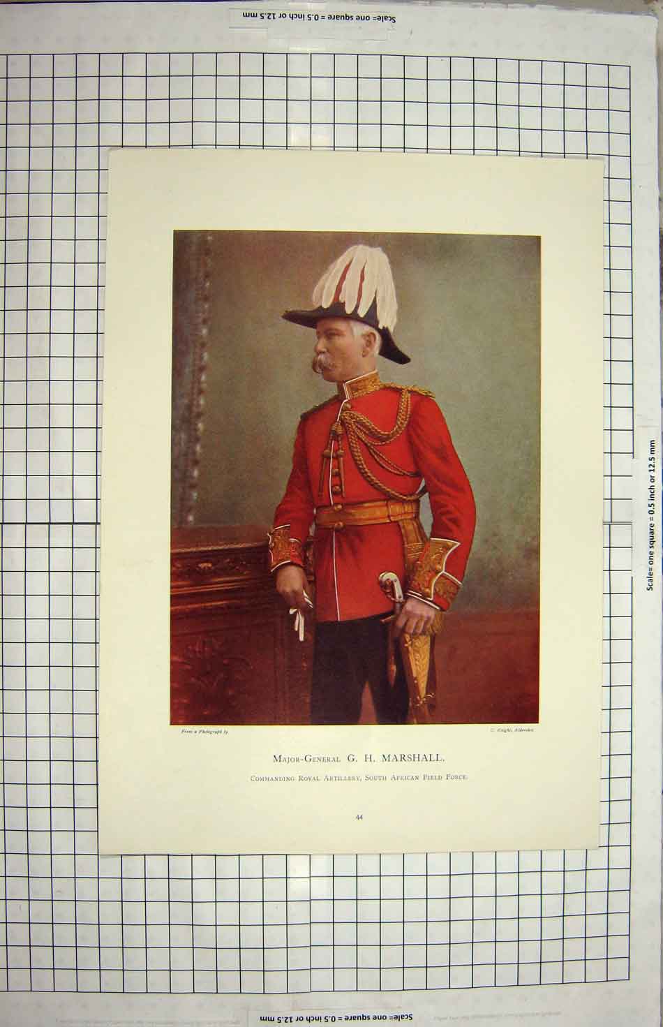 Original Old Antique Print Major-General Marshall Commanding Royal Artillery
