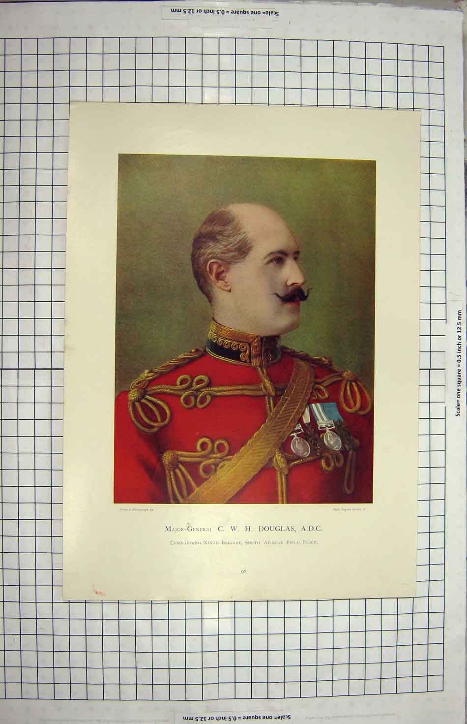 Original Old Antique Print Major-General Douglas Commanding Ninth Brigade
