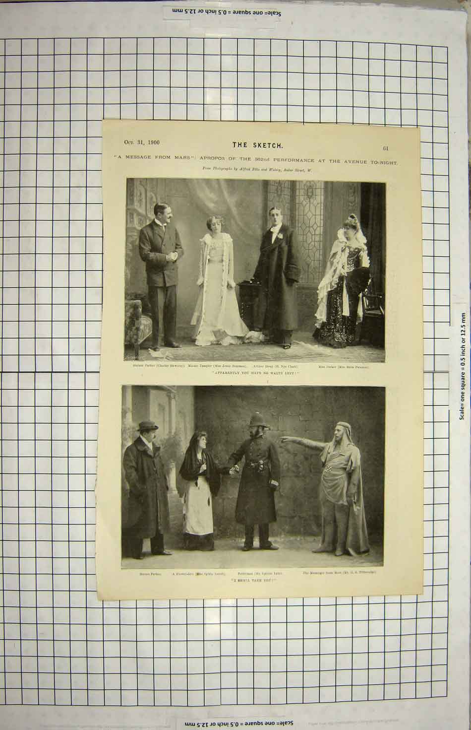 Original Old Antique Print 1900 Theatre Parker Templer Dicey Lyle Horace Parker
