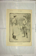 Original Old Antique Print 1900 Tom Browne Drawing Hunting Man Dog Victorian
