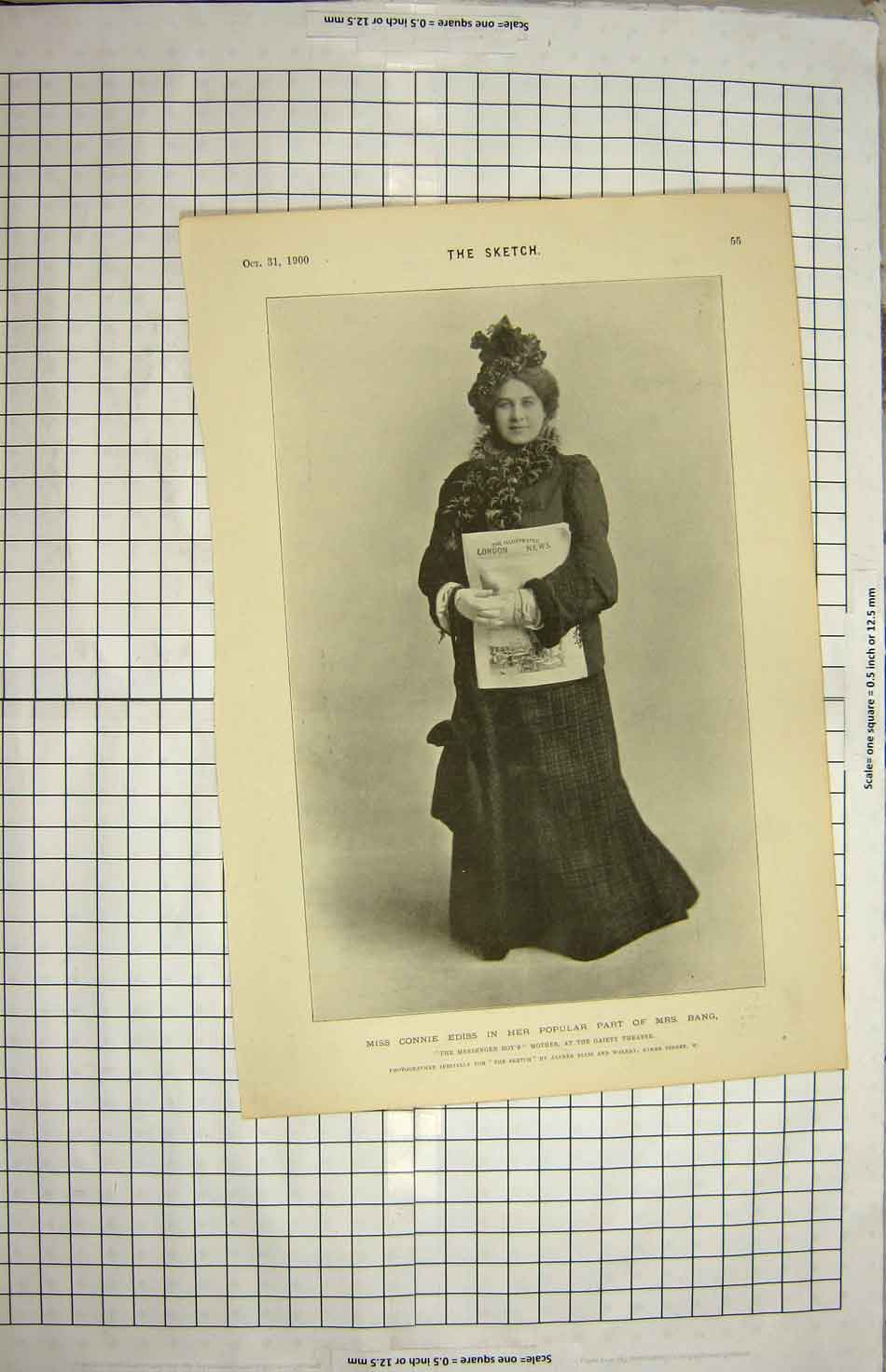 Original Old Antique Print 1900 Portrait Miss Connie Ediss Gaiety Theatre 20th
