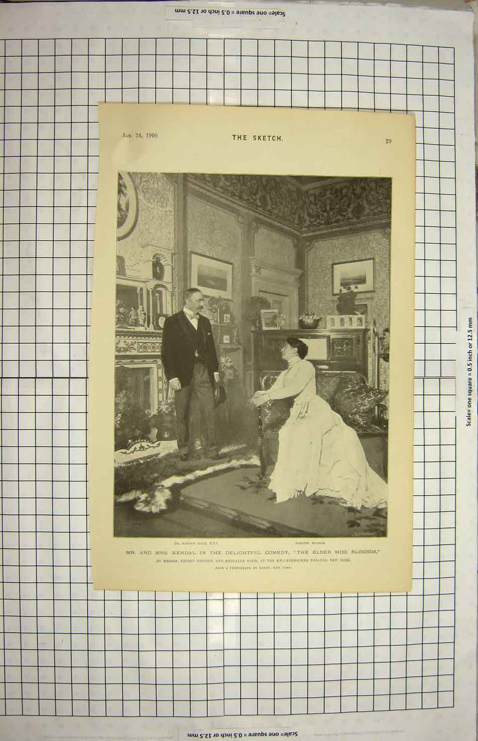Original Old Antique Print 1900 Knickerbocker Theatre Kendal Blossom Quick 20th