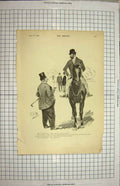 Original Old Antique Print 1895 Man Horseback Little Brown Bear Wild Animal