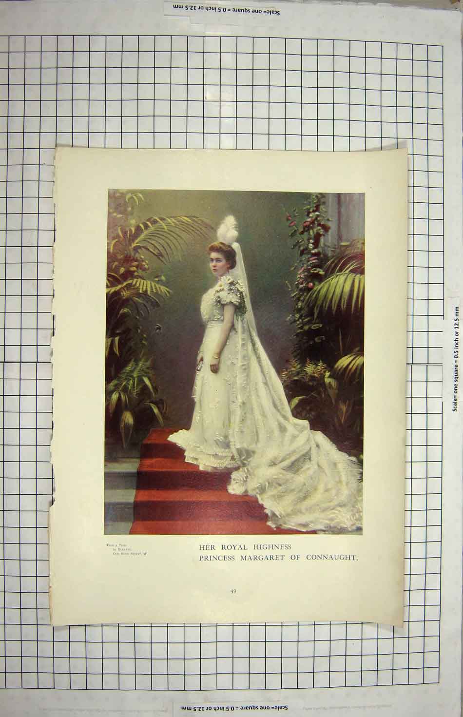 Original Old Antique Print Portrait Princess Margaret Connaught Colour