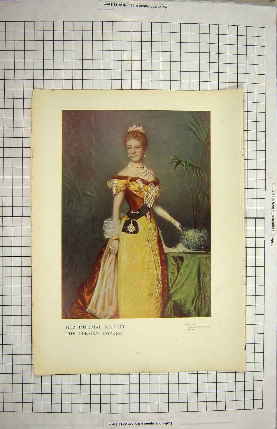 Original Old Antique Print Portrait Imperial Majesty German Empress Colour