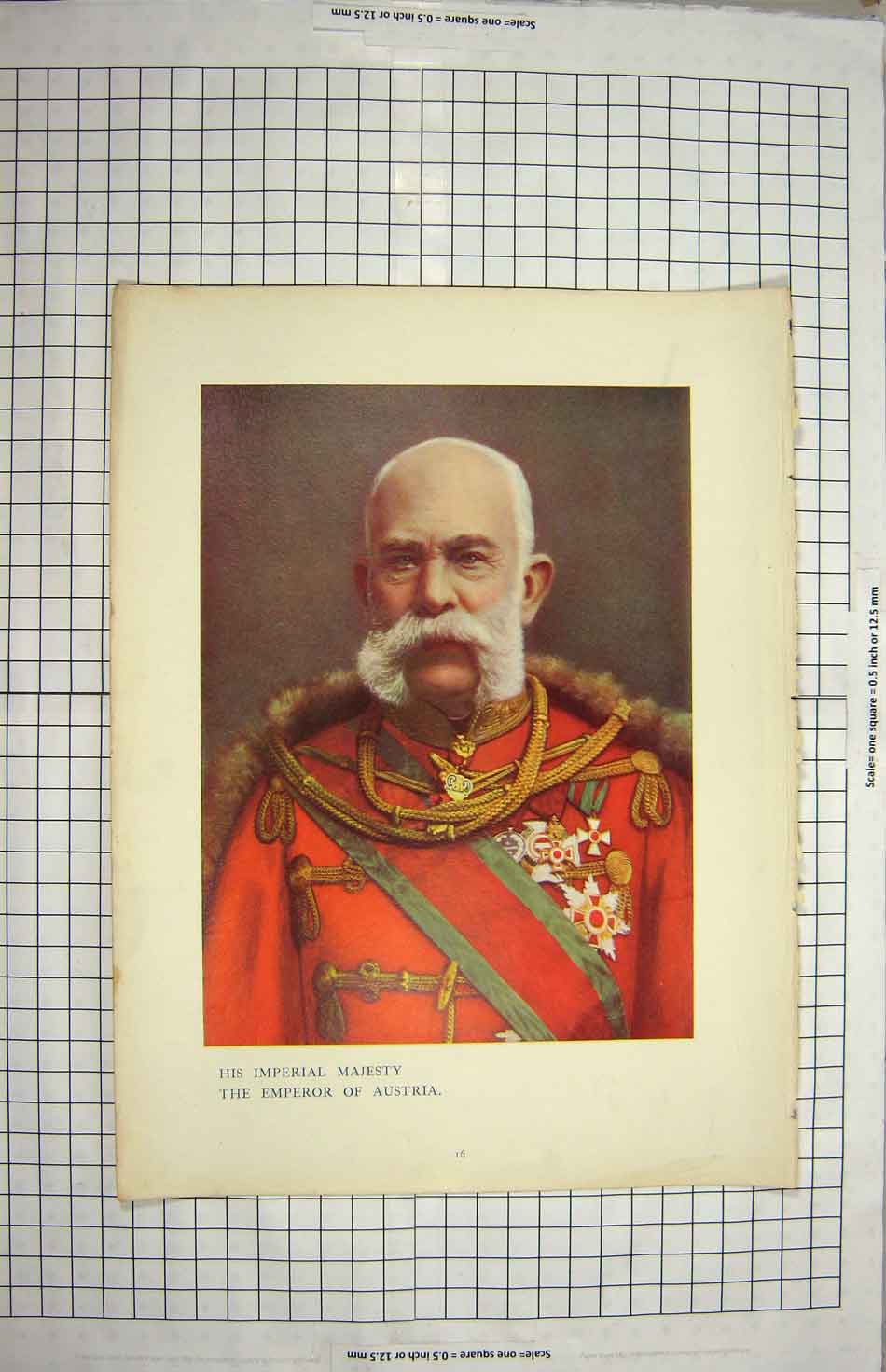 Original Old Antique Print Portrait Imperial Majesty Emperor Austria Colour