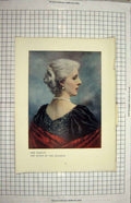 Original Old Antique Print Portrait Majesty Queen Belgians Colour