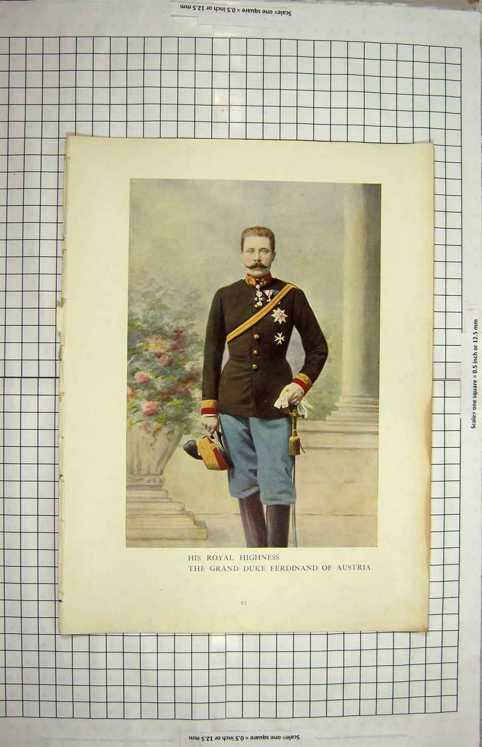 Original Old Antique Print Portrait Royal Highness Grand Duke Ferdinand Austria