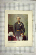 Original Old Antique Print Colour His Majesty King Denmark Colour
